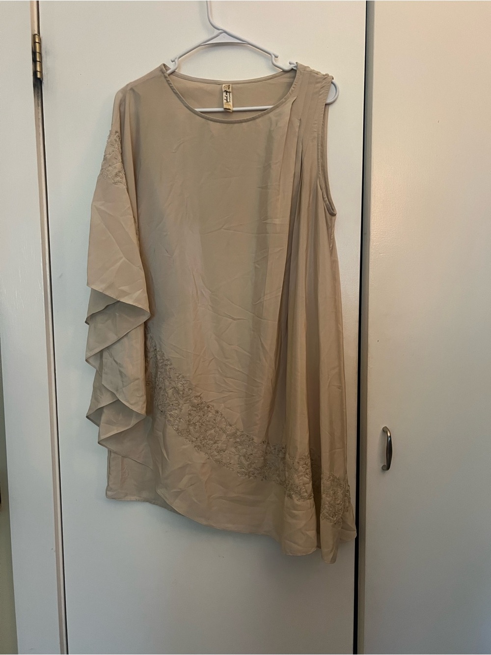 Women's free people Asymmetric One-Shoulder beaded Dress in greige grey